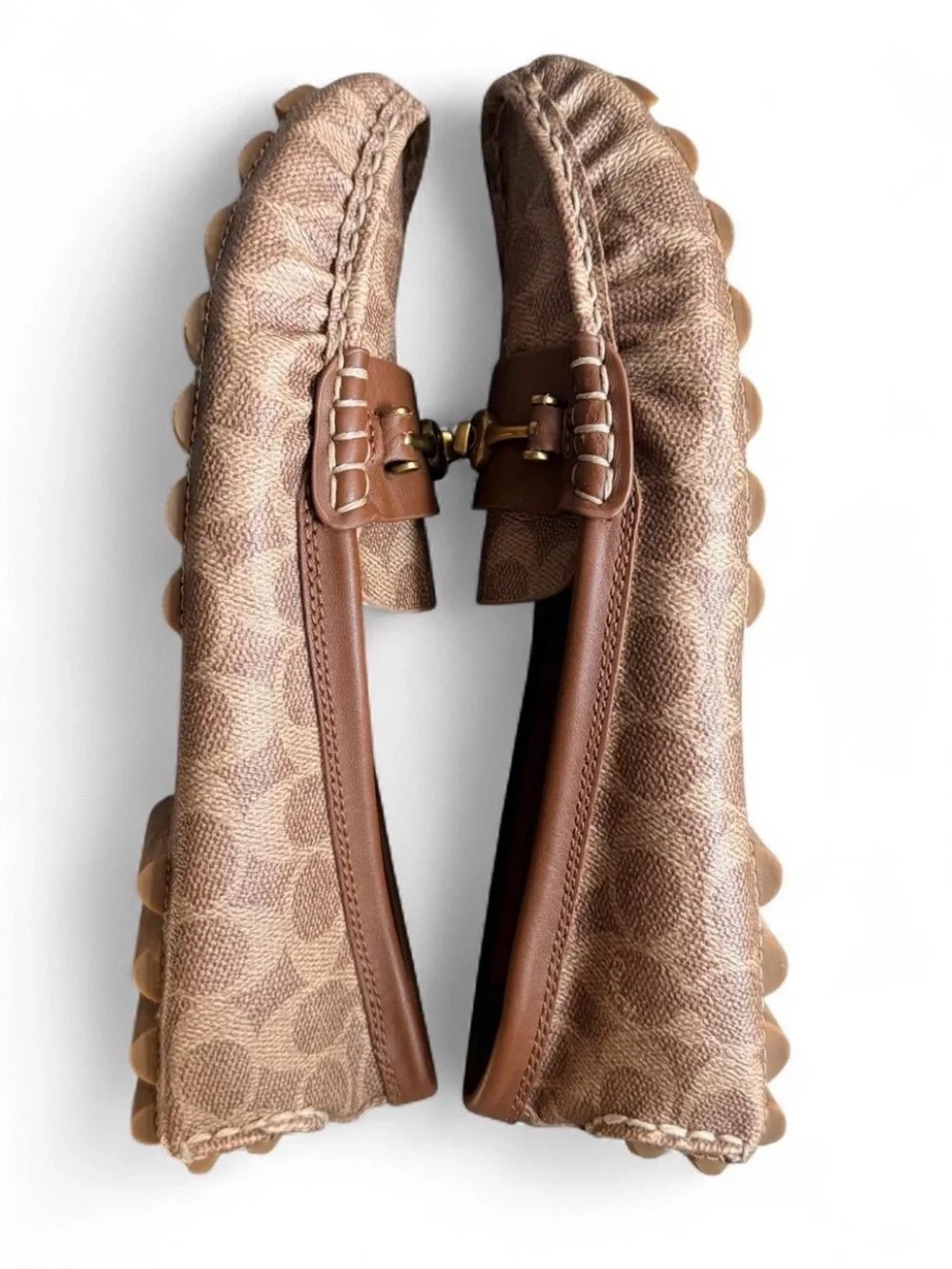 Coach Tan & Brown Signature Canvas Leather Bit Loafers
